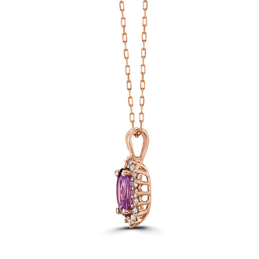 1 1/2 cts Pink Sapphire and Diamond Necklace in 14K Rose Gold by Birthstone