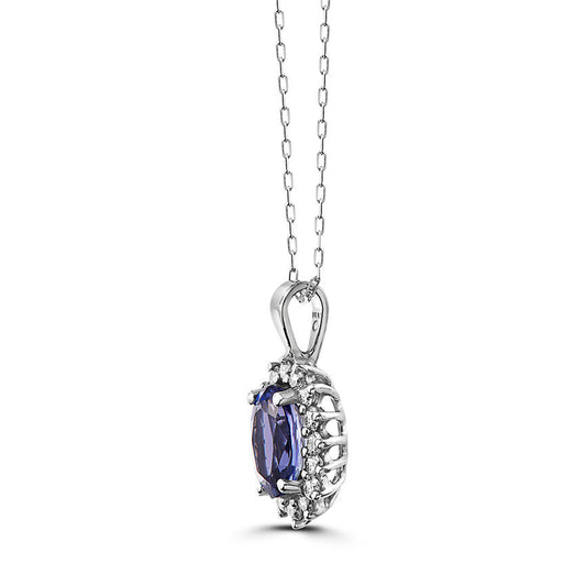 1 1/3 cts Blue Tanzanite and Diamond Necklace in 14K White Gold by Birthstone