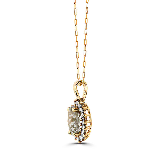 1 3/8 cts Green Green Amethyst (Prasiolite) Quartz and Diamond Necklace in 14K Yellow Gold by Birthstone