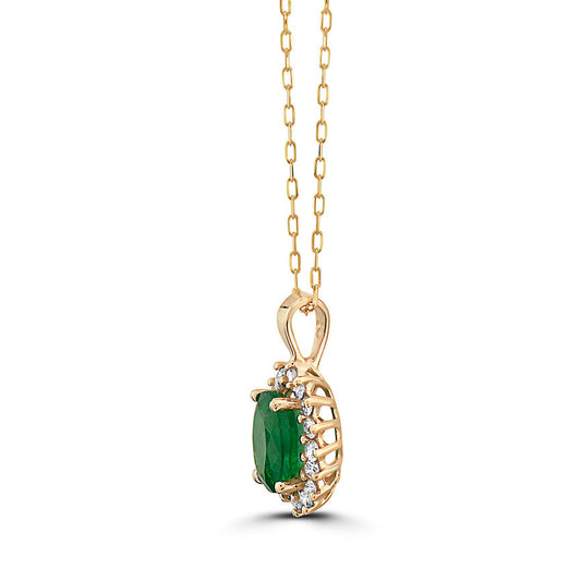 1 1/2 cts Green Emerald and Diamond Necklace in 14K Yellow Gold by Birthstone