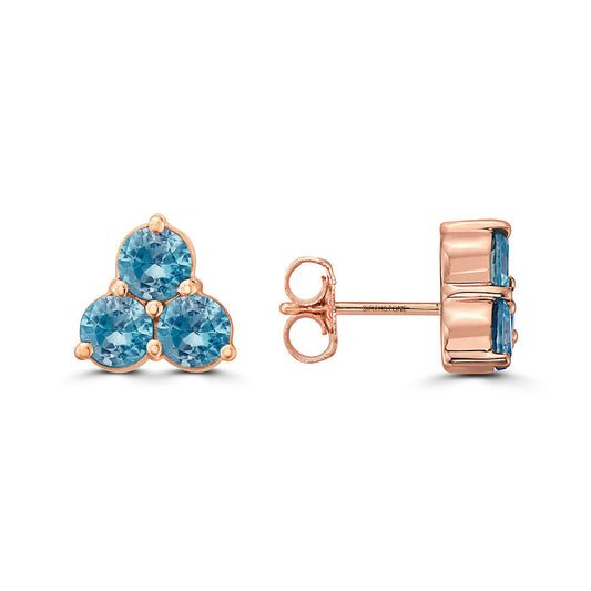 2 1/8 cts Aqua Zircon Earrings in 14K Rose Gold by Birthstone
