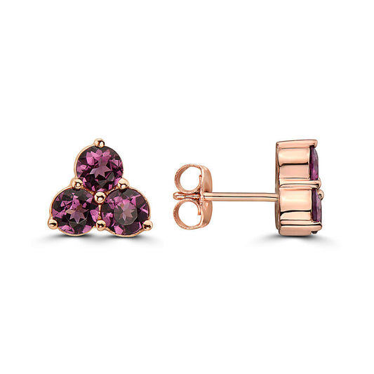 1 3/4 cts Red Rhodolite Garnet Earrings in 14K Rose Gold by Birthstone