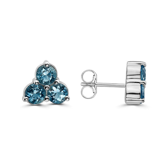 1 1/4 cts Blue Aquamarine Earrings in 14K White Gold by Birthstone
