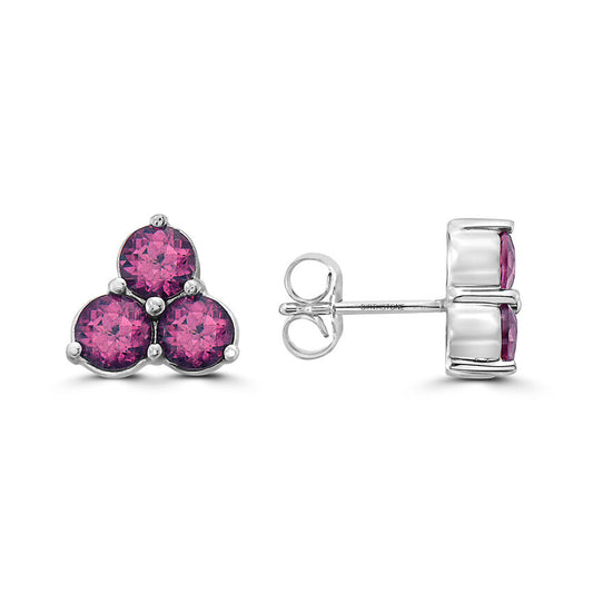 1 7/8 cts Red Rhodolite Garnet Earrings in 14K White Gold by Birthstone