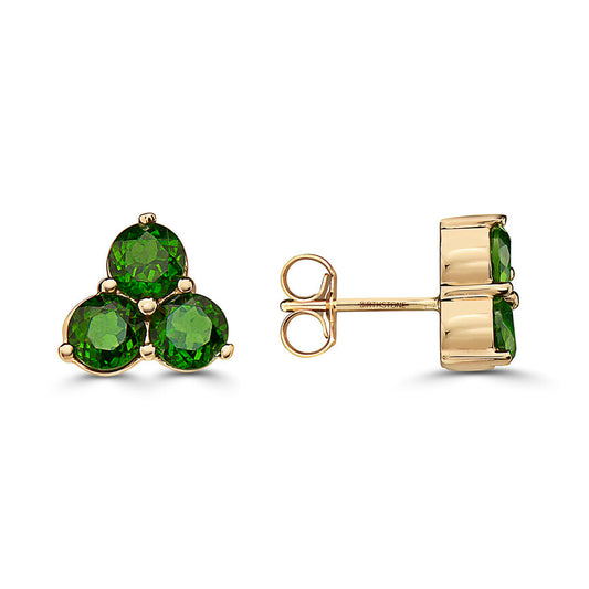 1 7/8 cts Green Chrom Diopside Earrings in 14K Yellow Gold by Birthstone