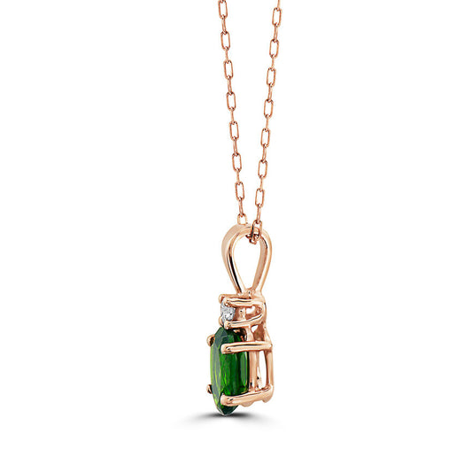 3/4 cts Green Chrom Diopside and Diamond Necklace in 14K Rose Gold by Birthstone