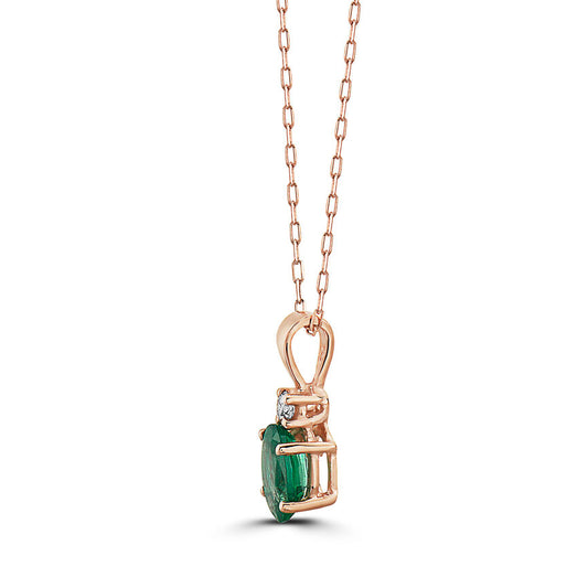 5/8 cts Green Emerald and Diamond Necklace in 14K Rose Gold by Birthstone