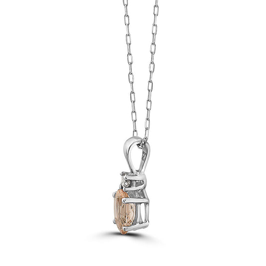5/8 cts Pink Morganite and Diamond Necklace in 14K White Gold by Birthstone