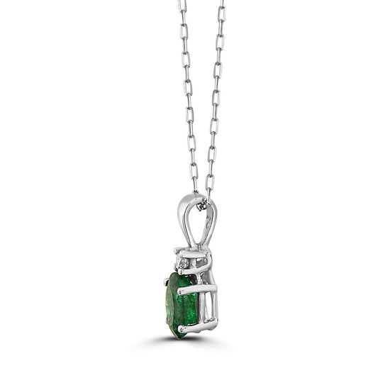 3/4 cts Green Emerald and Diamond Necklace in 14K White Gold by Birthstone