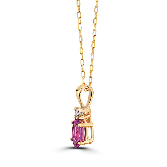 3/4 cts Pink Sapphire and Diamond Necklace in 14K Yellow Gold by Birthstone