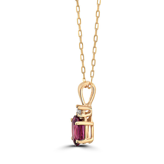 7/8 cts Red Rhodolite Garnet and Diamond Necklace in 14K Yellow Gold by Birthstone