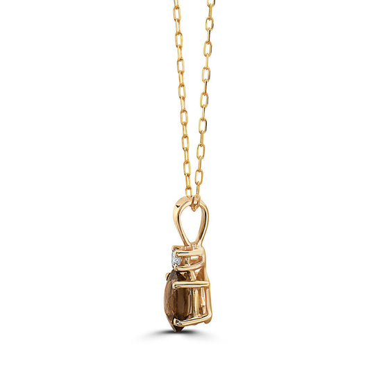2/3 cts Brown Smoky Quartz and Diamond Necklace in 14K Yellow Gold by Birthstone