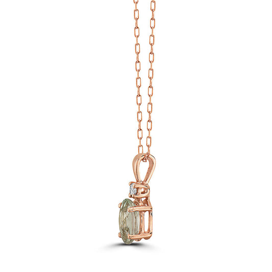 1 1/8 cts Green Green Amethyst (Prasiolite) Quartz and Diamond Necklace in 14K Rose Gold by Birthstone