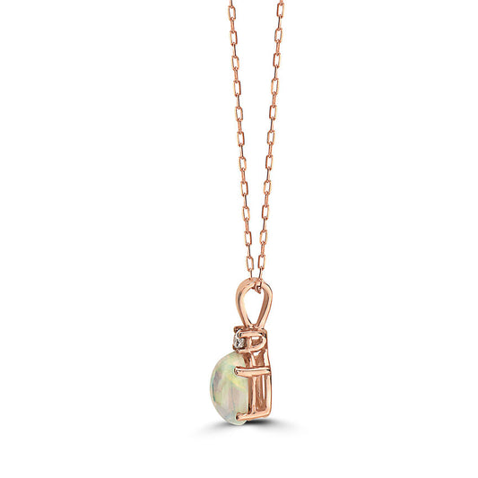 5/8 cts Multi-Color Opal and Diamond Necklace in 14K Rose Gold by Birthstone
