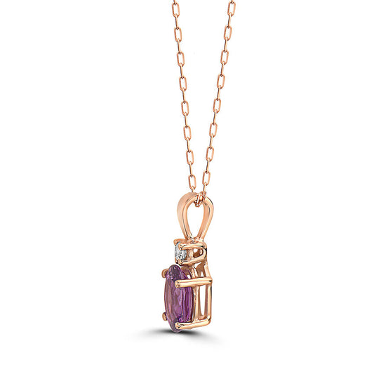1 1/4 cts Pink Sapphire and Diamond Necklace in 14K Rose Gold by Birthstone