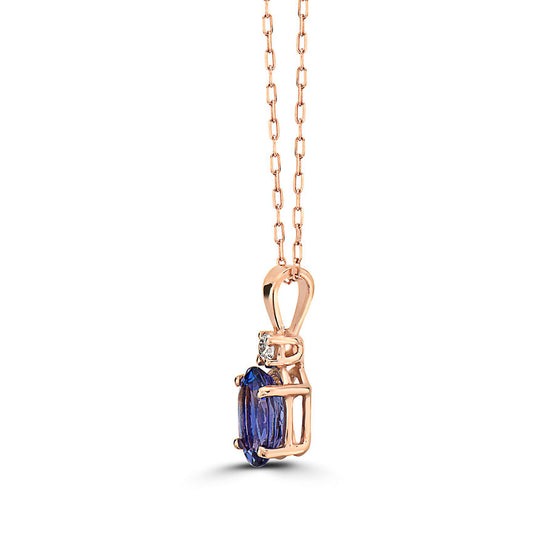 1 cts Blue Tanzanite and Diamond Necklace in 14K Rose Gold by Birthstone
