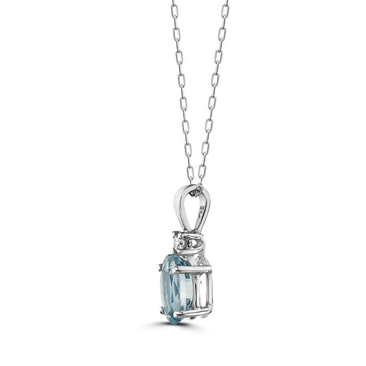 1 cts Blue Aquamarine and Diamond Necklace in 14K White Gold by Birthstone