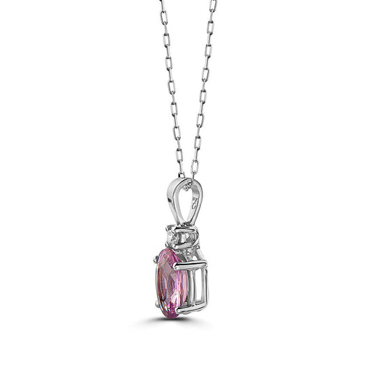 1 1/4 cts Pink Sapphire and Diamond Necklace in 14K White Gold by Birthstone