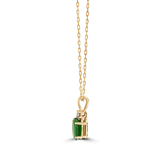 1 1/4 cts Green Chrom Diopside and Diamond Necklace in 14K Yellow Gold by Birthstone