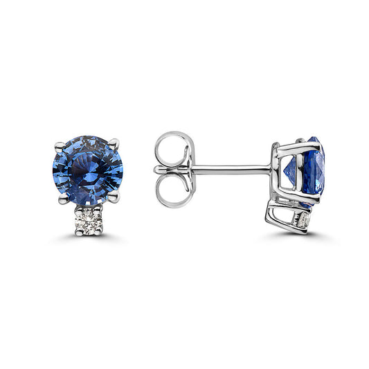 1 5/8 cts Blue Sapphire and Diamond Earrings in 14K White Gold by Birthstone