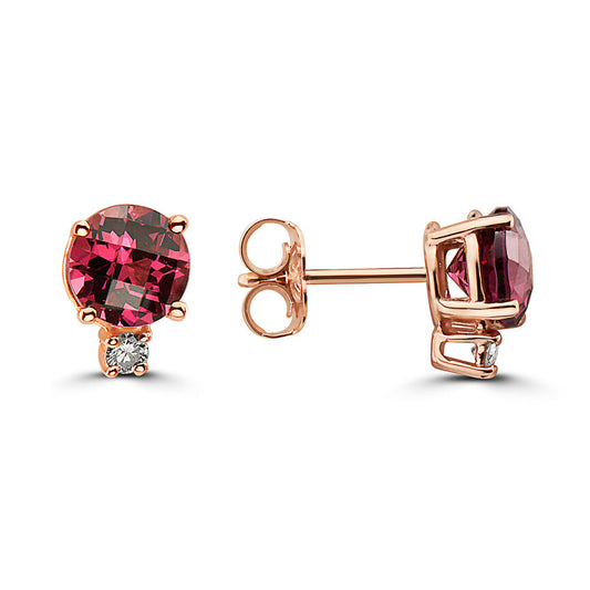 1 cts Red Rhodolite Garnet and Diamond Earrings in 14K Rose Gold by Birthstone