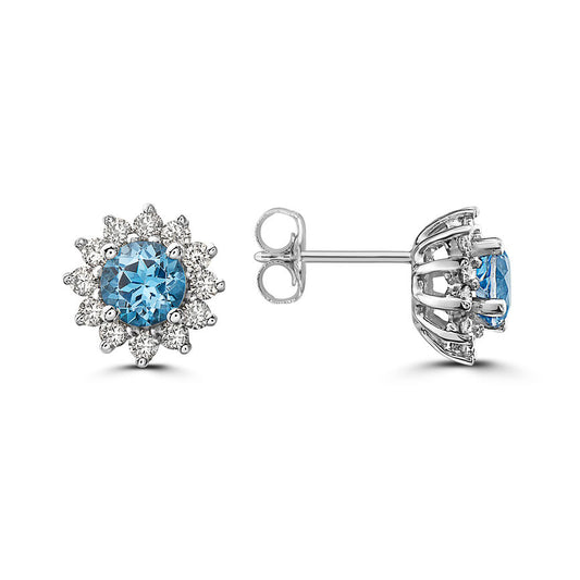 1 2/3 cts Blue Topaz and Diamond Earrings in 14K White Gold by Birthstone