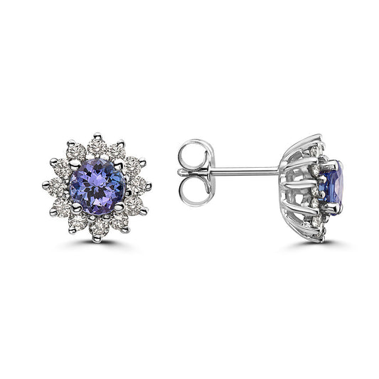 1 1/2 cts Blue Tanzanite and Diamond Earrings in 14K White Gold by Birthstone