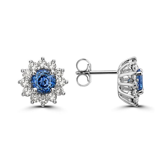 2 3/8 cts Blue Sapphire and Diamond Earrings in 14K White Gold by Birthstone