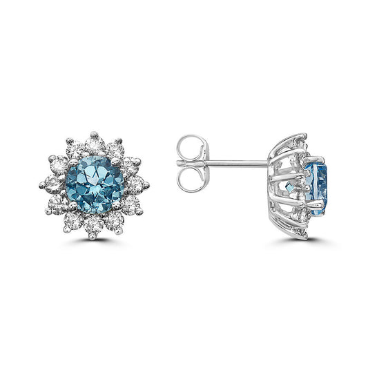 2 2/3 cts Blue Topaz and Diamond Earrings in 14K White Gold by Birthstone