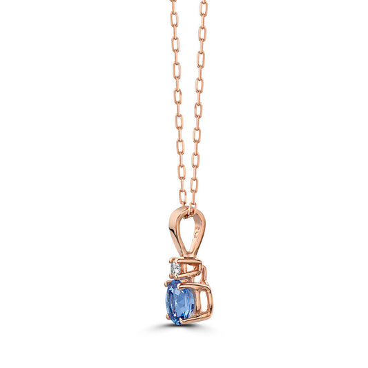 5/8 cts Blue Topaz and Diamond Necklace in 14K Rose Gold by Birthstone