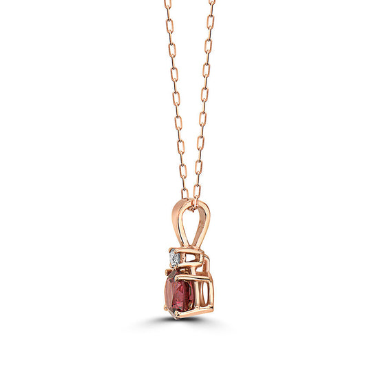 2/3 cts Red Rhodolite Garnet and Diamond Necklace in 14K Rose Gold by Birthstone