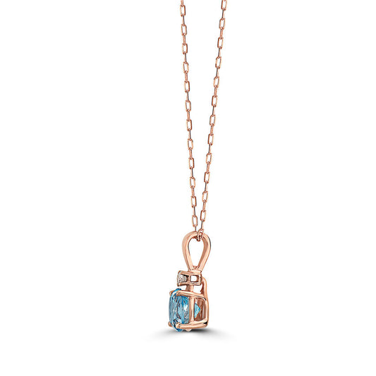 1 cts Blue Topaz and Diamond Necklace in 14K Rose Gold by Birthstone