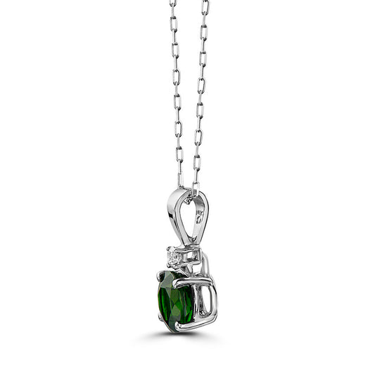 1 cts Green Chrom Diopside and Diamond Necklace in 14K White Gold by Birthstone