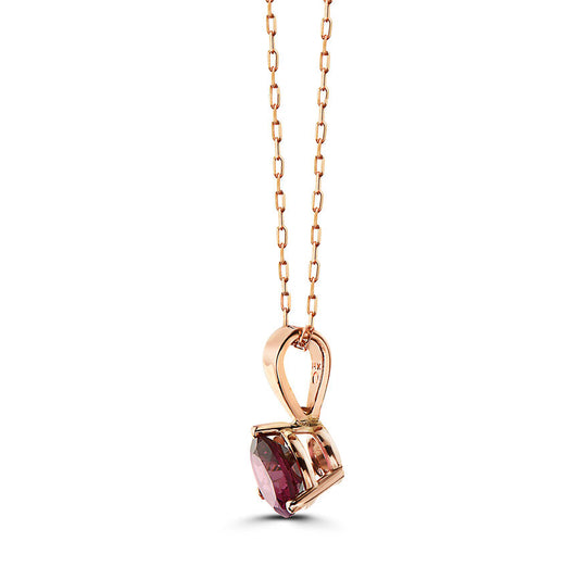2/3 cts Red Rhodolite Garnet Necklace in 14K Rose Gold by Birthstone