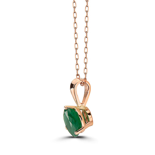 7/8 cts Green Emerald Necklace in 14K Rose Gold by Birthstone