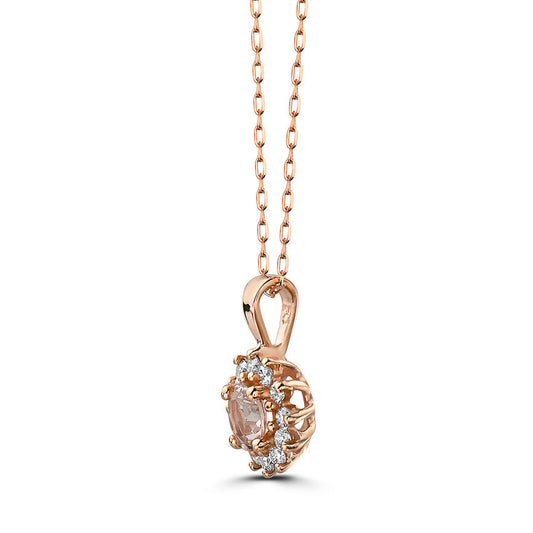 5/8 cts Pink Morganite and Diamond Necklace in 14K Rose Gold by Birthstone