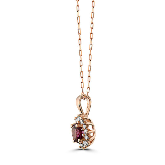 3/4 cts Red Rhodolite Garnet and Diamond Necklace in 14K Rose Gold by Birthstone
