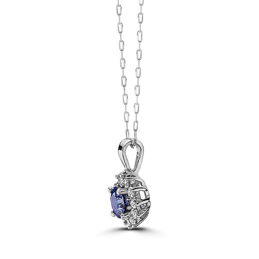 3/4 cts Blue Sapphire and Diamond Necklace in 14K White Gold by Birthstone