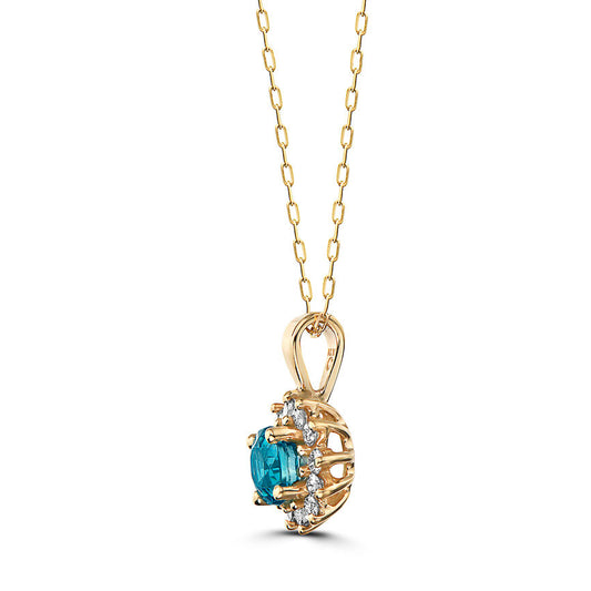 1 cts Aqua Zircon and Diamond Necklace in 14K Yellow Gold by Birthstone
