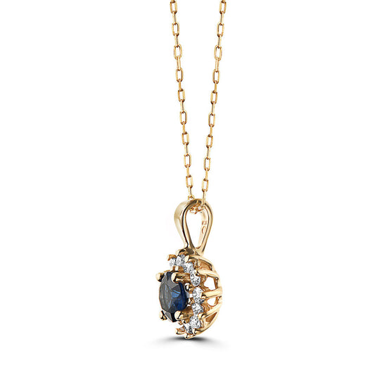 3/4 cts Blue Sapphire and Diamond Necklace in 14K Yellow Gold by Birthstone