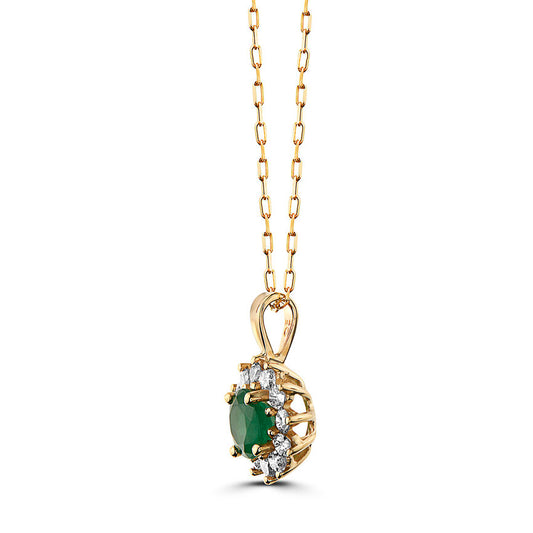 1 cts Green Emerald and Diamond Necklace in 14K Yellow Gold by Birthstone