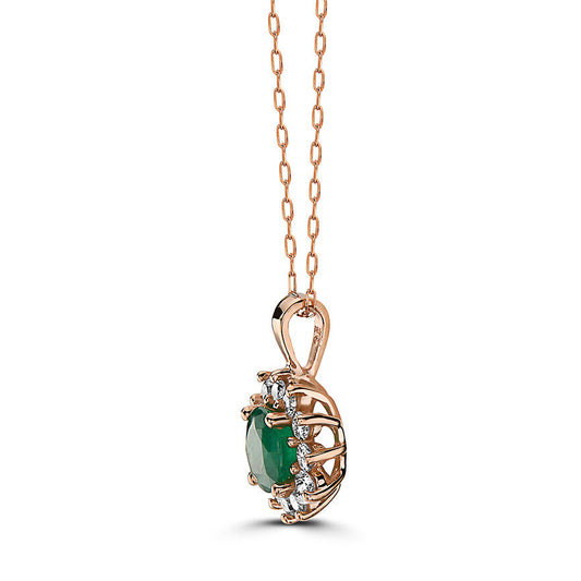 1 3/8 cts Green Emerald and Diamond Necklace in 14K Rose Gold by Birthstone