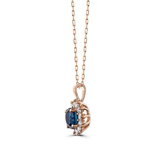 1 7/8 cts Blue London Blue Topaz and Diamond Necklace in 14K Rose Gold by Birthstone