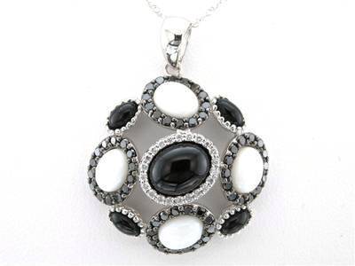 8 7/8 cts Black Onyx Pendant Necklace in 14K White Gold by Carlo Viani
