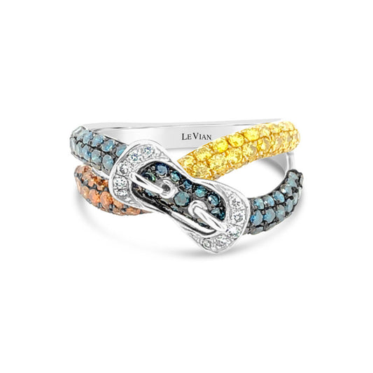 1 1/3 cts Multi Color Diamond Band Ring in 14K White Gold by Le Vian