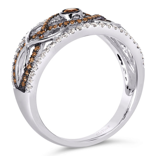 LeVian Diamond Ring 1/2 cts Brown Band in 14K White Gold Size 7
