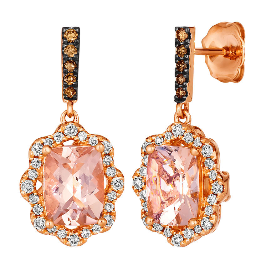 2 3/8 cts Pink Morganite and Diamond Dangle/Drop Earrings in 14K Rose Gold by Le Vian