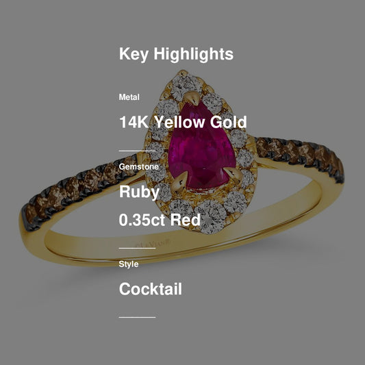 3/4 cts Red Ruby and Diamond Size Cocktail Ring in 14K Yellow Gold by Le Vian