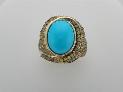 Le Vian Grand Sample Sale Ring featuring Robins Egg Blue Turquoise, Yellow Sapphire set in 14K Yellow Gold