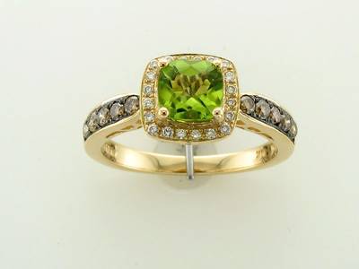 Le Vian Grand Sample Sale Ring featuring Green Apple Peridot Chocolate Diamonds, Vanilla Diamonds set in 14K Yellow Gold